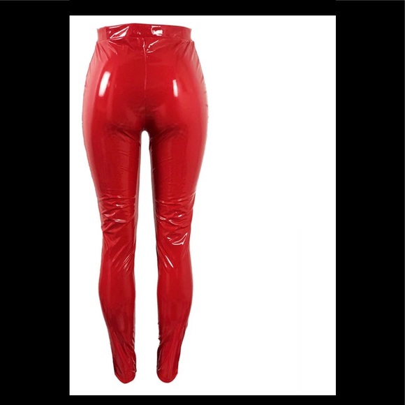Red faux leather pants - Picture 2 of 4